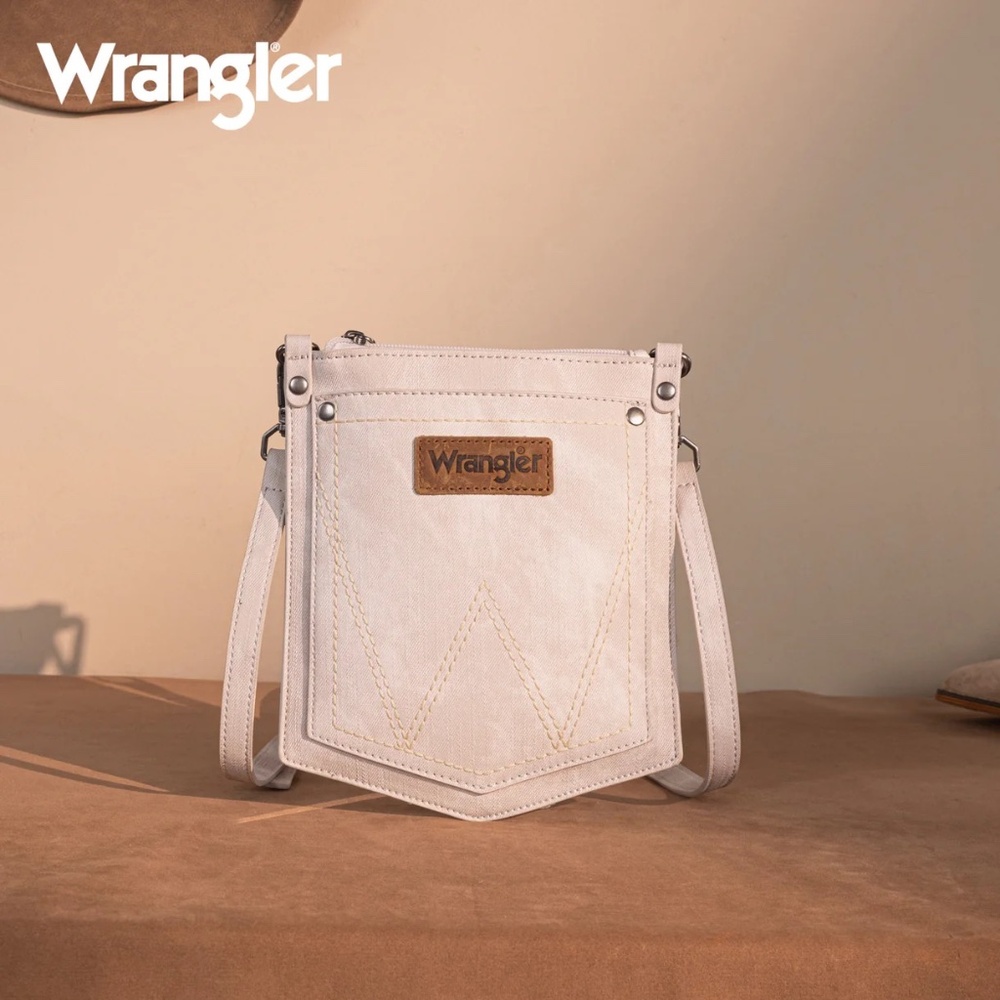 Wrangler "W" Stitch Water Repellent Denim Pocket Crossbody Beige